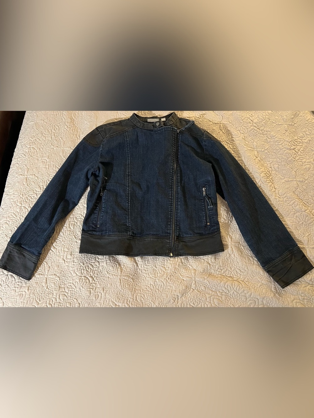 New York & Company Women’s XL Blue Zip Jacket Slim Fit Short Long Sleeve